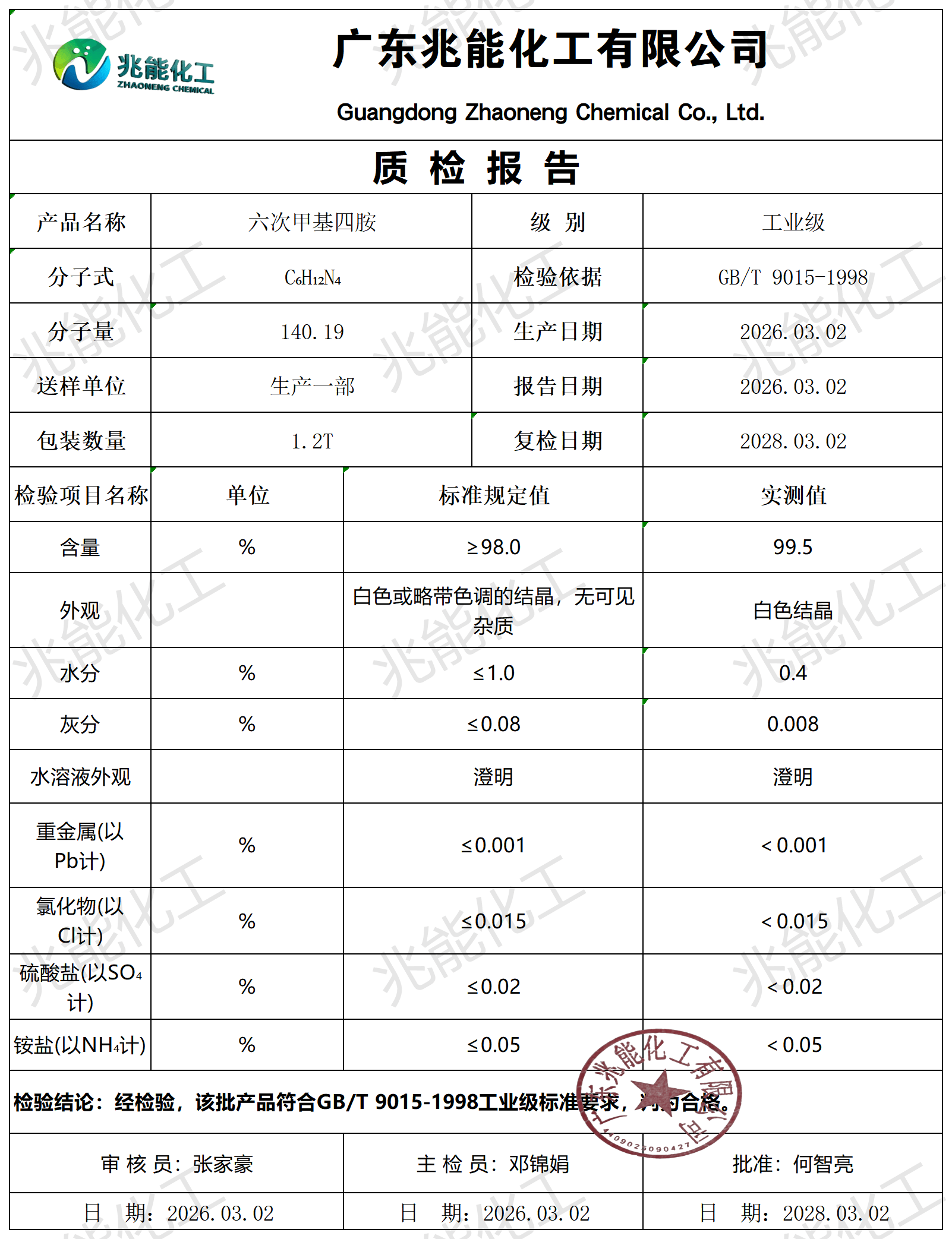 乌洛托品COA