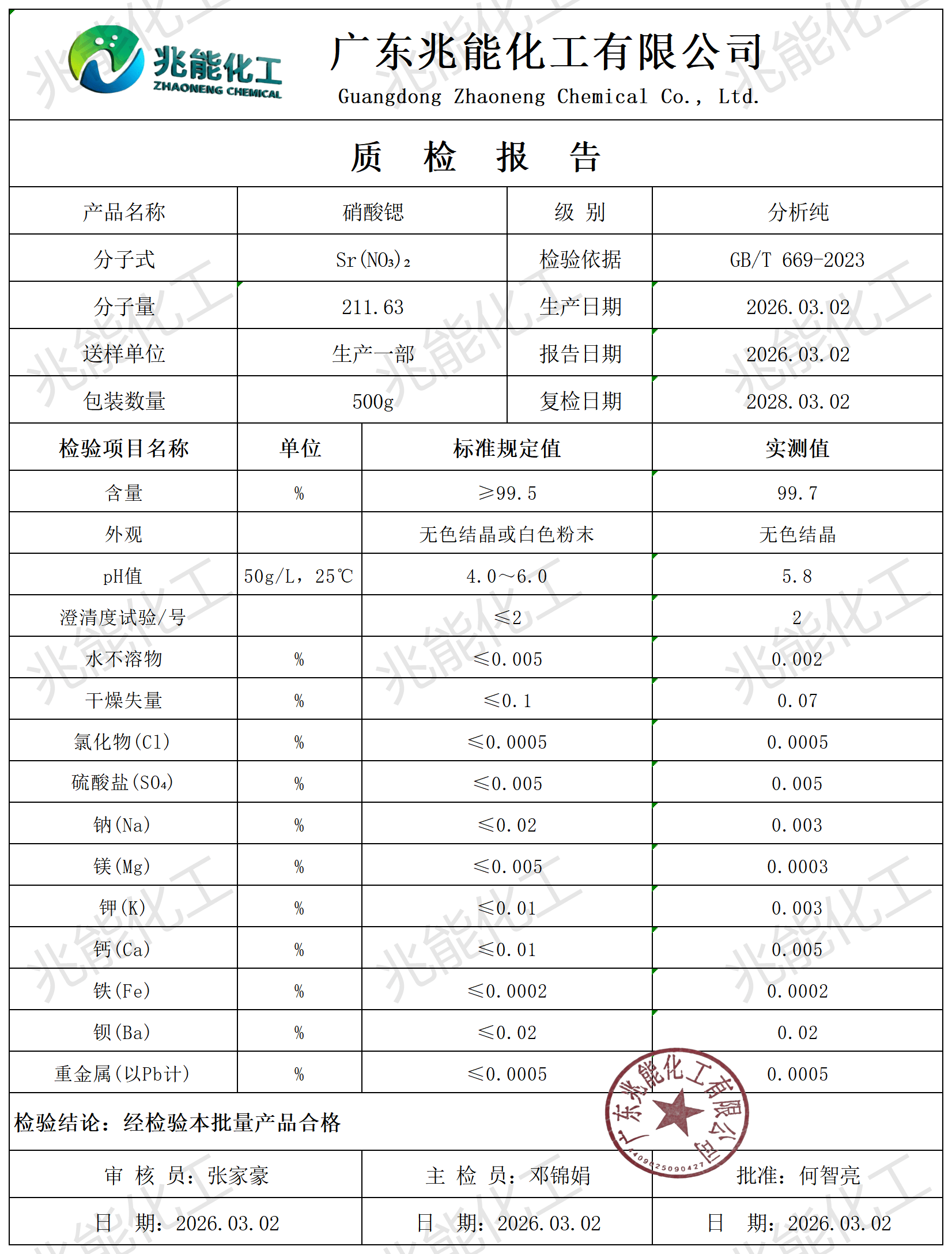 硝酸锶coa